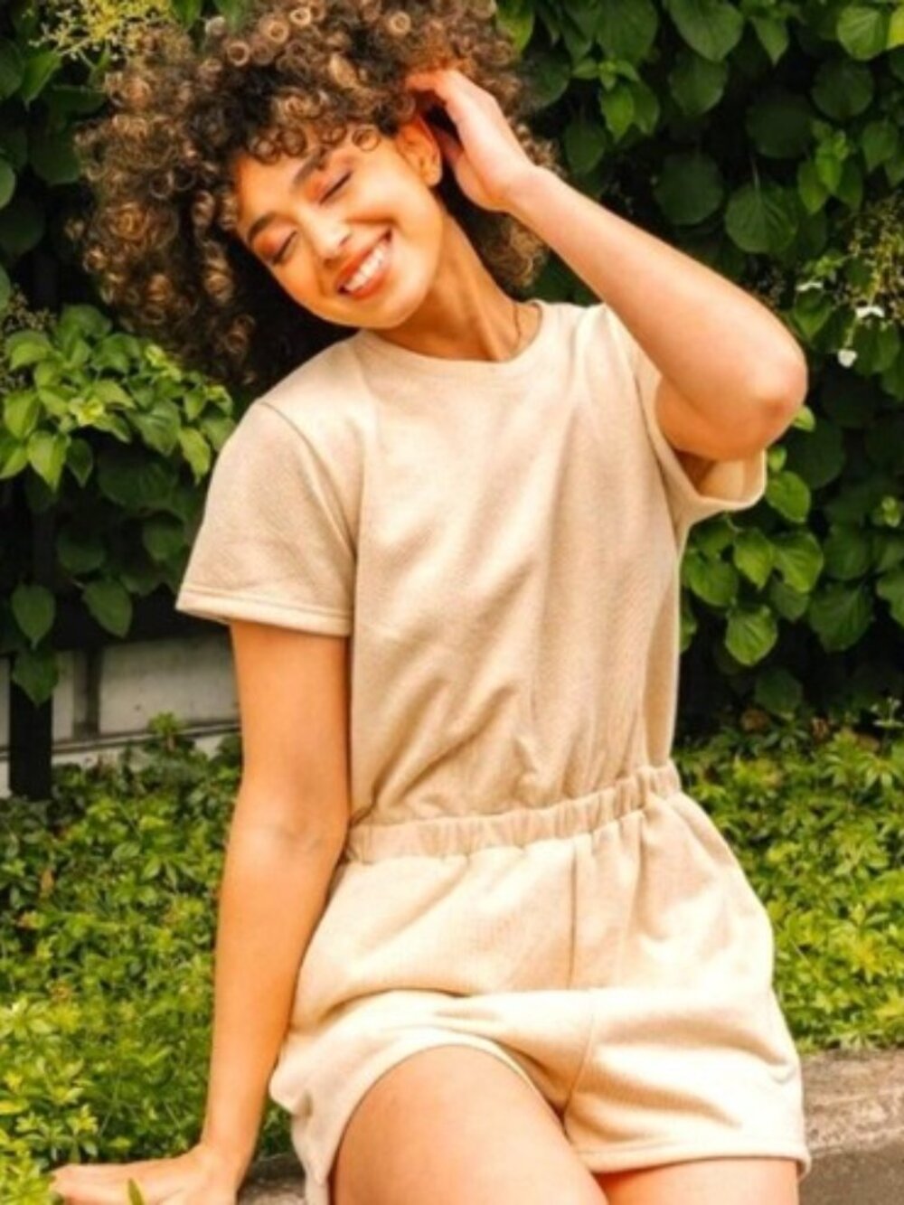 Smash + Tess Backyard Shorty Cheeky Romper in Natural Shimmer S